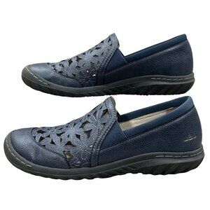 JBU Wildflower Navy Blue Floral Faux Nubuck Leather Slip-On Flats Shoes Size 8
